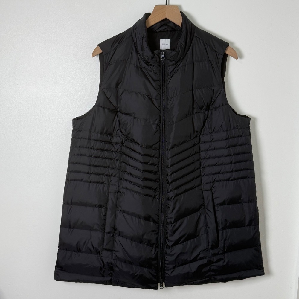 J Jill Puffer Vest‎ Women XL Black Down Filled Quilted Zip Up Mock Neck Layering